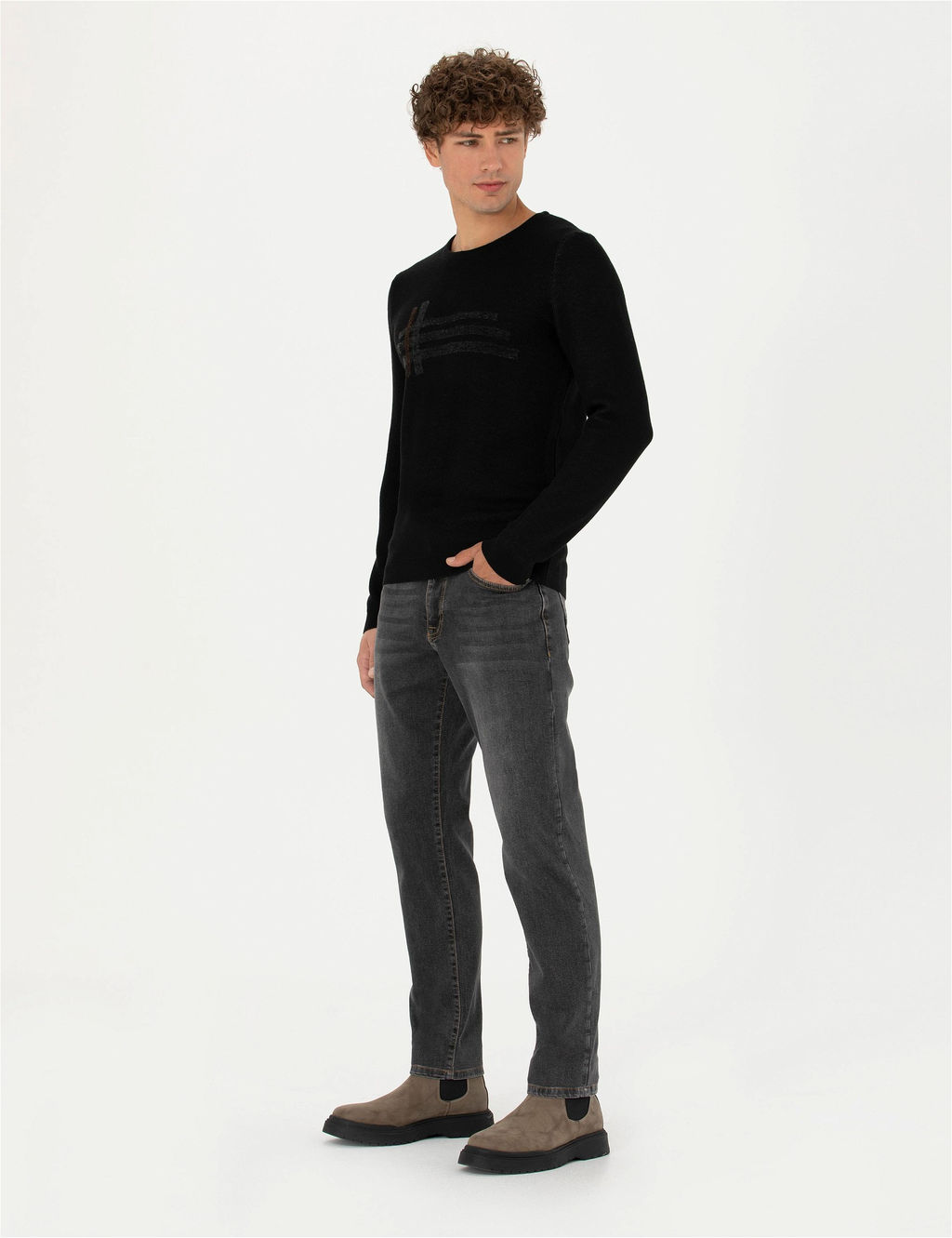 Siyah Slim Fit Bisiklet Yaka Triko Kazak - Pierre cardin фото 4