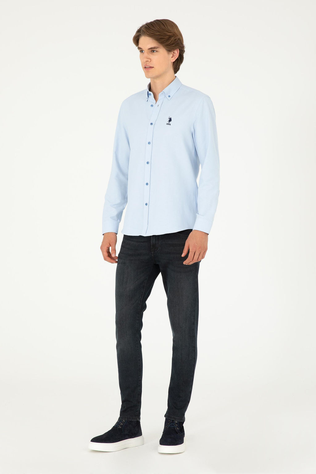 Мужская темно-синяя базовая рубашка с длинным рукавом Неожиданная скидка в корзине - U.s. polo assn фото 4