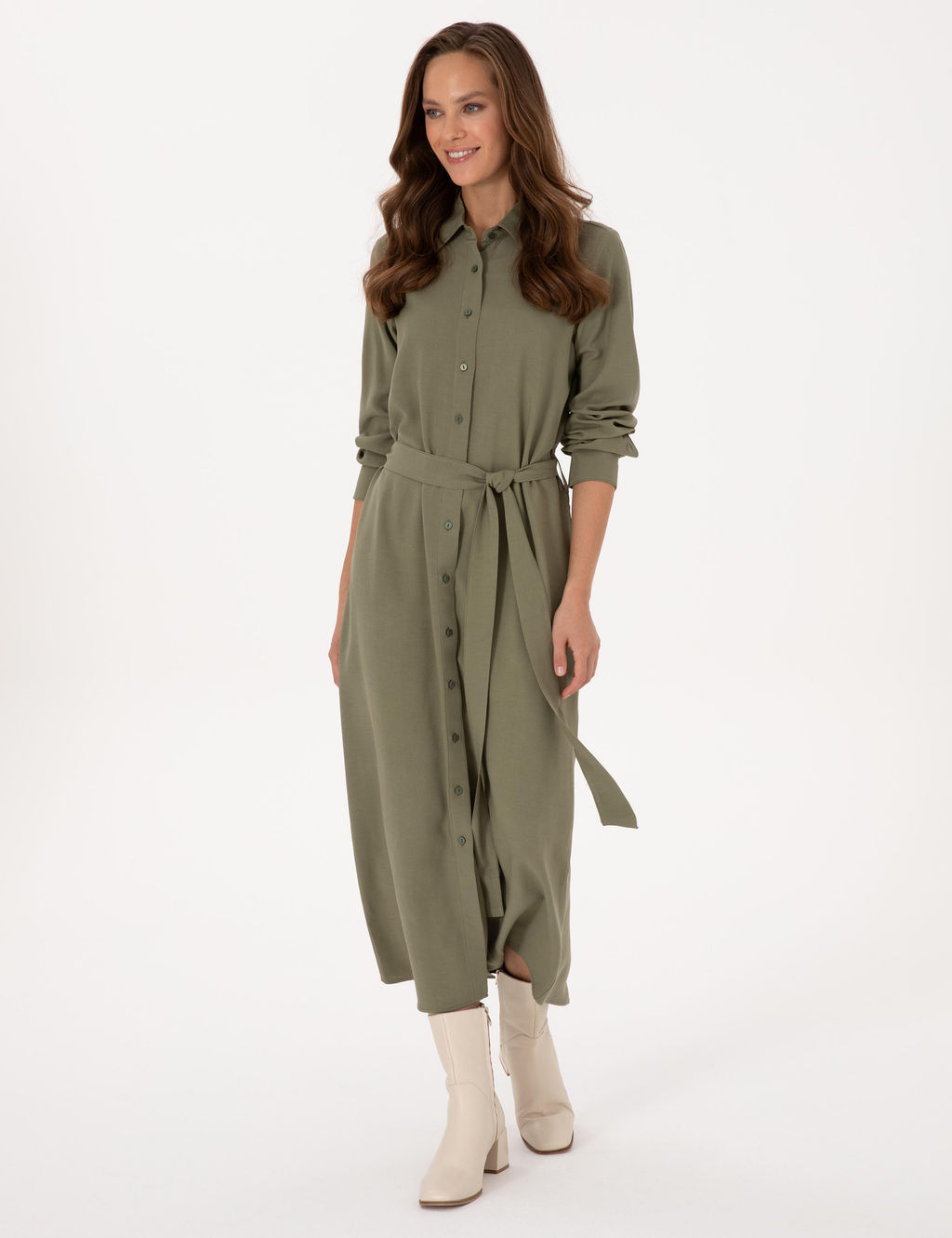 Haki Comfort Fit Dokuma Elbise - Pierre cardin фото 3
