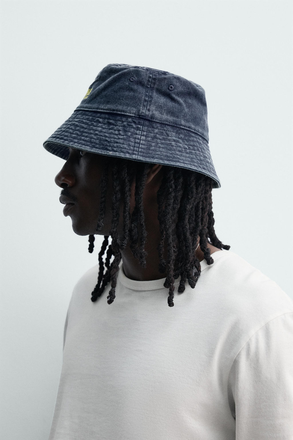 Панама Bucket lavado bordado contraste голубая