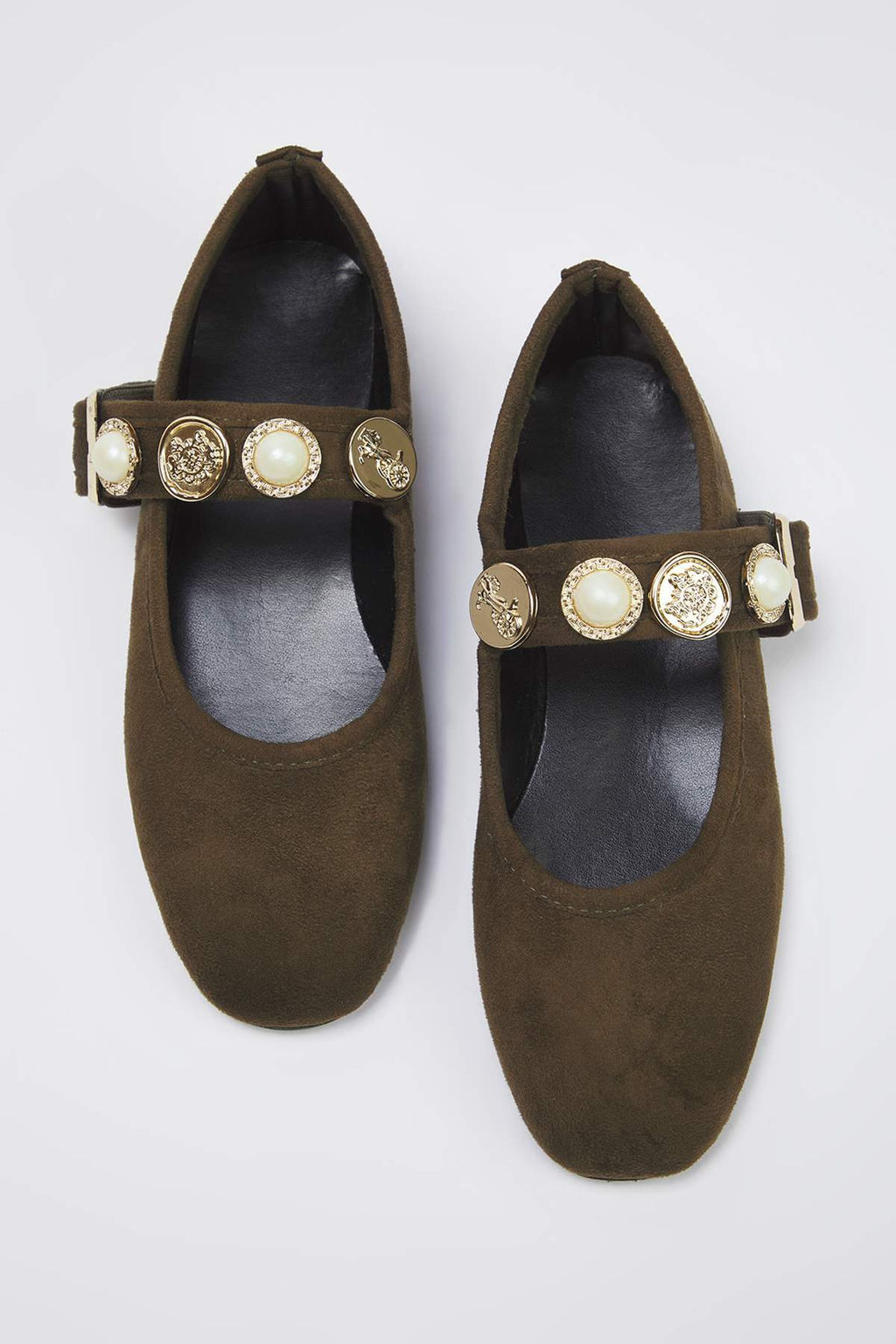 Haki Suet Tokal? Aksesuar Detayl? Yuvarlak Burun Tuvit Mary Jane Kad?n Babet TAKSS25BE00011