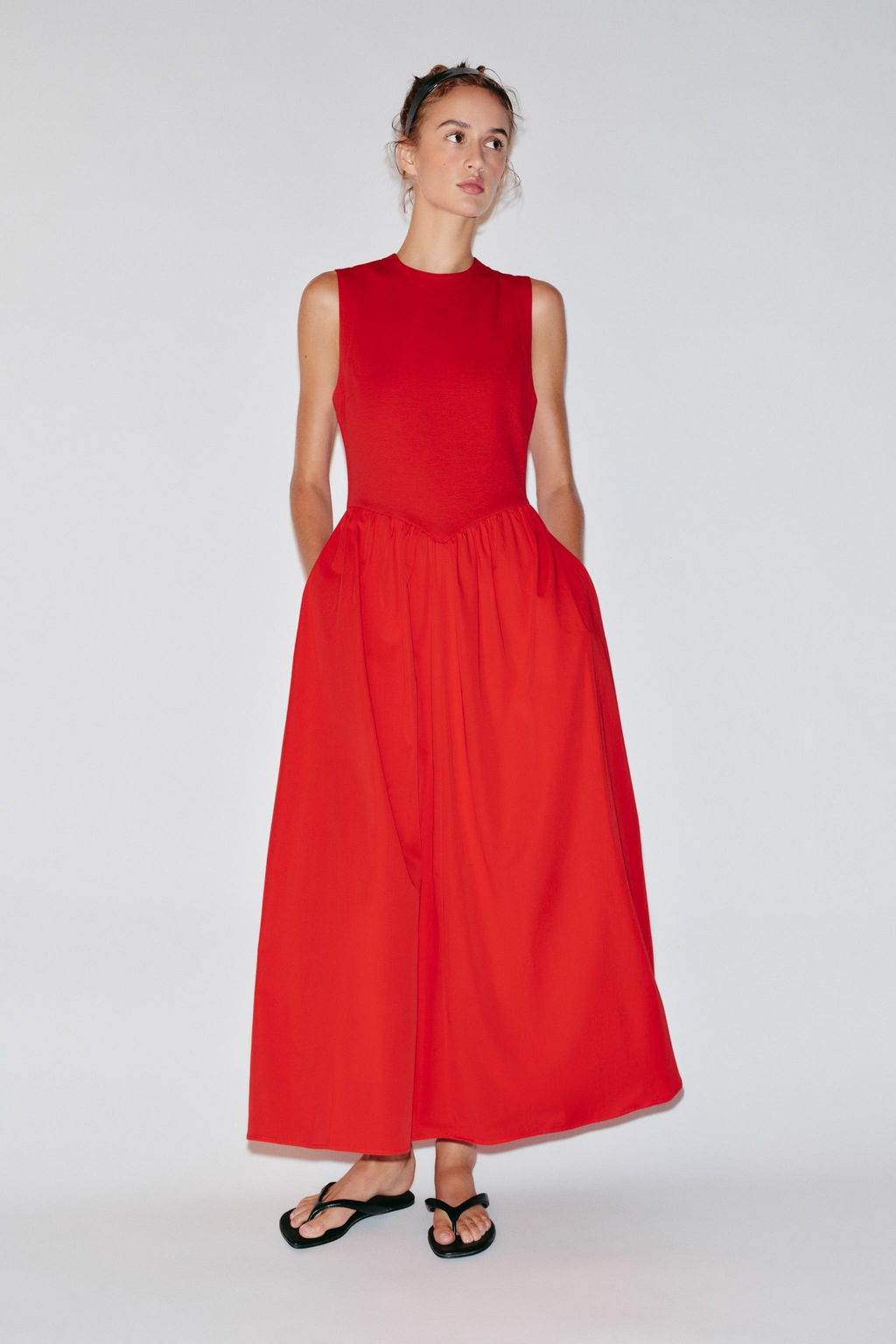 VESTIDO MIDI COMBINADO / Rojo