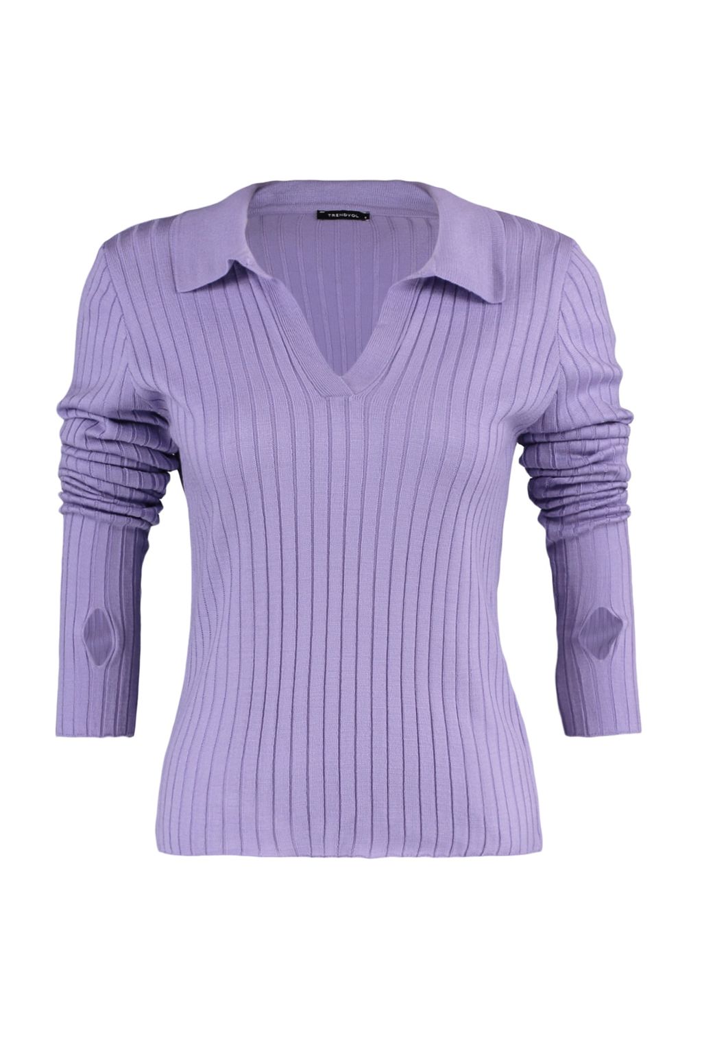 Lila Kol Ucu Detayl? Polo Yaka Triko Kazak TWOAW21KZ1113 - Trendyolmilla фото 7