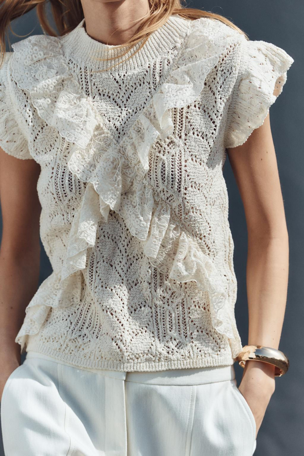POINTELLE KNIT TOP WITH RUFFLES - Zara фото 2