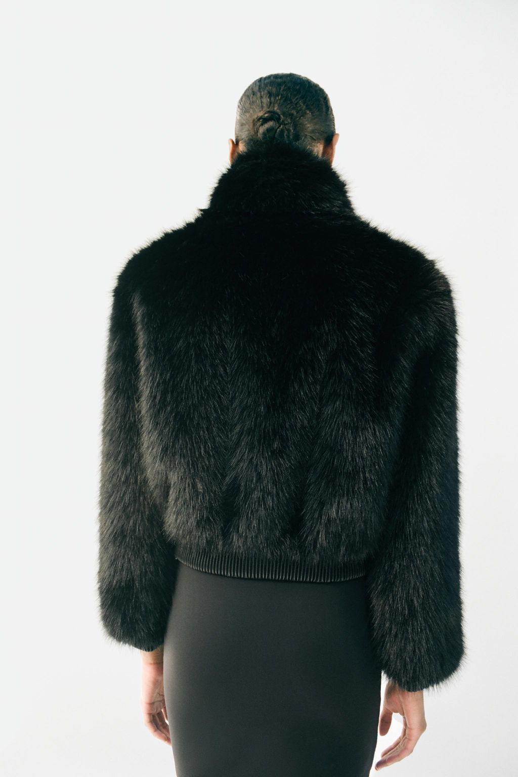SHORT FAUX FUR COAT WITH HIGH NECK