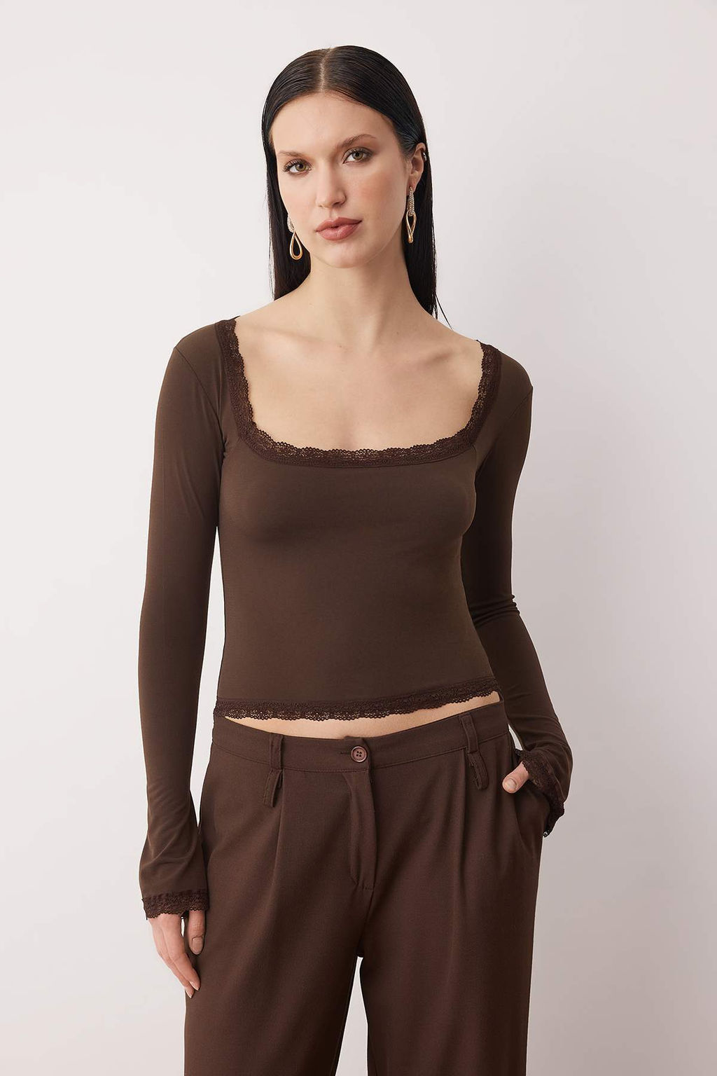 Siyah Dantel Detayl? Kare Yaka Orme Party Bluz TPRAW26BZ00045 - Trendyolmilla фото 6