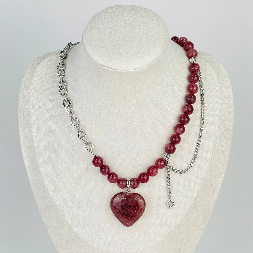 Колье с цепочкой из Клубничного кварца 41 см +