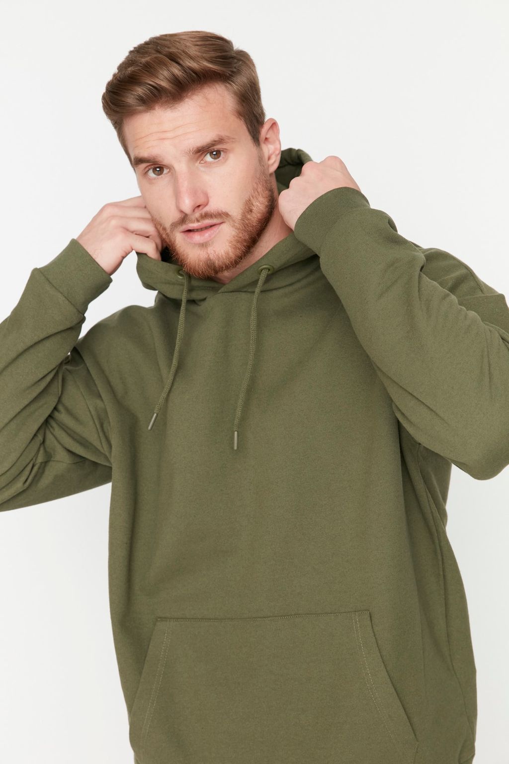 Haki Oversize/Genis Kesim Kapusonlu Ici Polar/S?cak Tutan Sweatshirt TMNAW23SW00195
