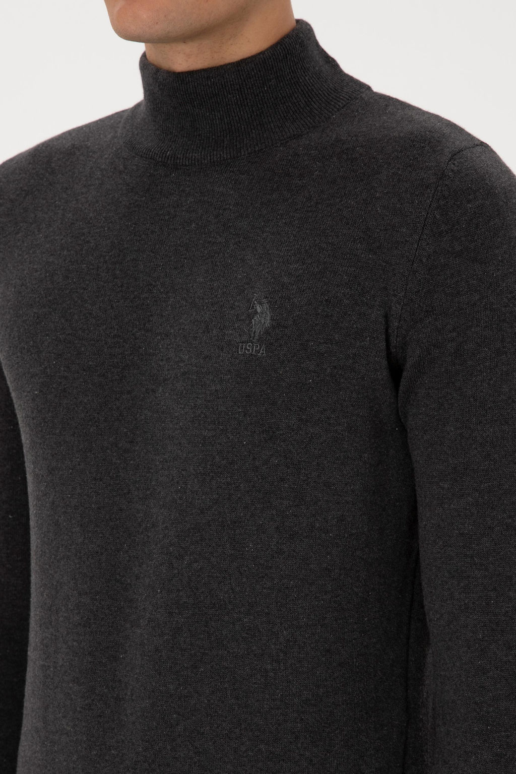 Erkek Slim Fit Yar_m Bo_azl_ Antrasit Melanj Basic Kazak - U.s. polo assn фото 7