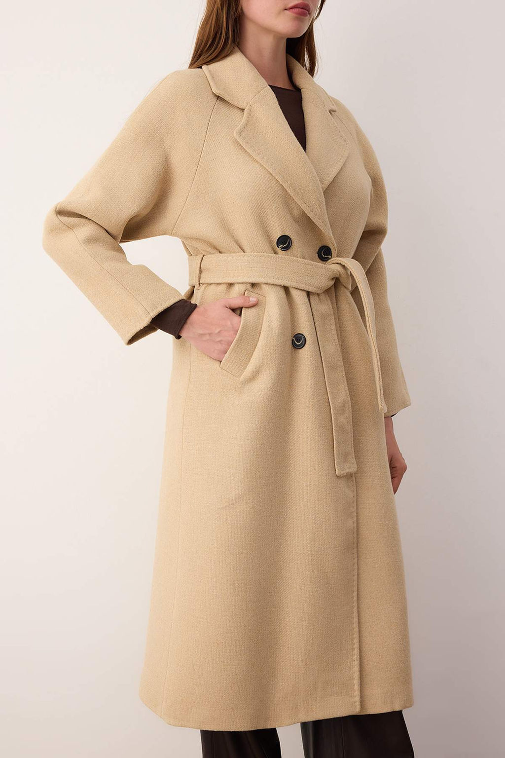 Vizon Aksesuar Detayl? Kruvaze Oversize Uzun Kase Kaban TWOAW26KB00028 - Trendyolmilla фото 3