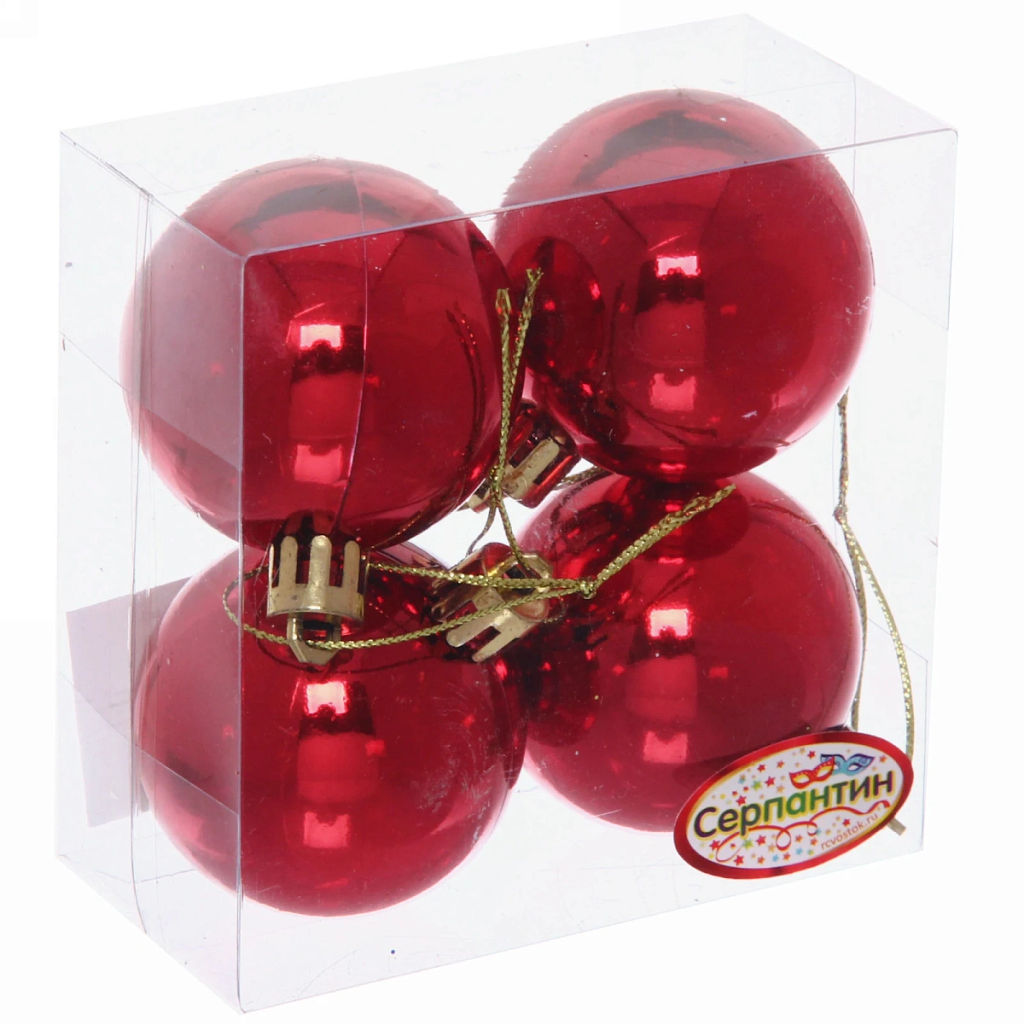 Цена за 4шт. Новогодние шары 5 см (набор 4 шт) "Глянец", красный