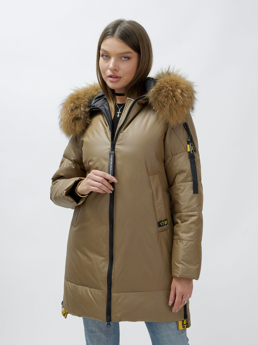 Куртка зимняя HaiLuoZi 871K женская коричневая с мехом енота утеплитель 260 г/м² - Mtforce фото 16