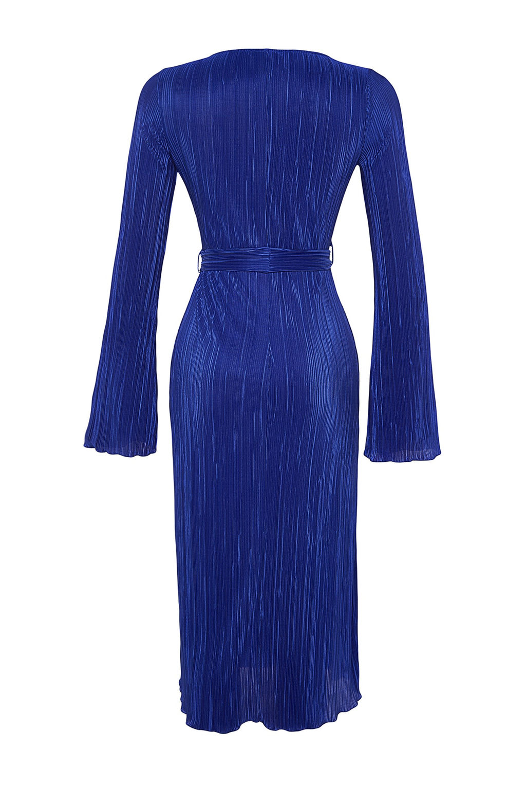 TRENDYOLMILLA Mor Premium Pilise Kumasl? Flare Kol Detayl? A-Line Midi Orme Elbise TWOAW24EL00125