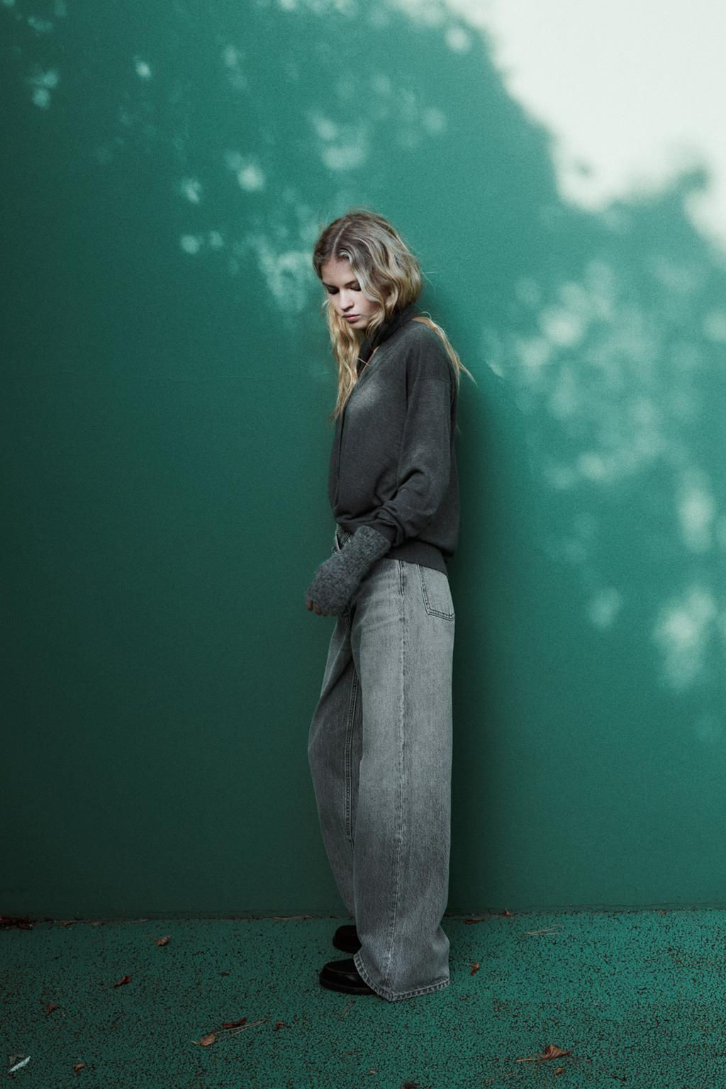 HIGH-WAIST TRF WIDE-LEG JEANS WITH CROSSOVER WAISTBAND - Zara фото 39