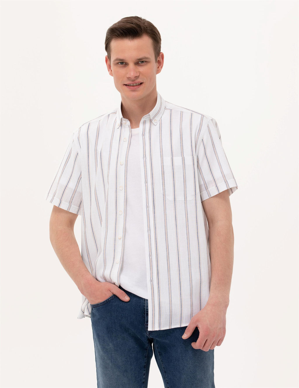 Lacivert Comfort Fit K_sa Kollu G_mlek