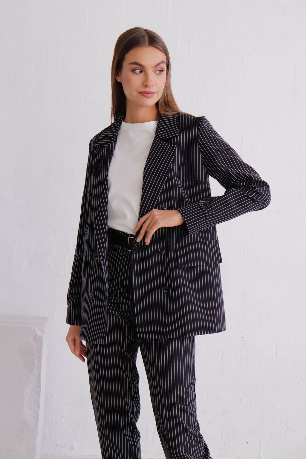 11782 Брюки со стрелками чёрные в полоску - Martichelli фото 4