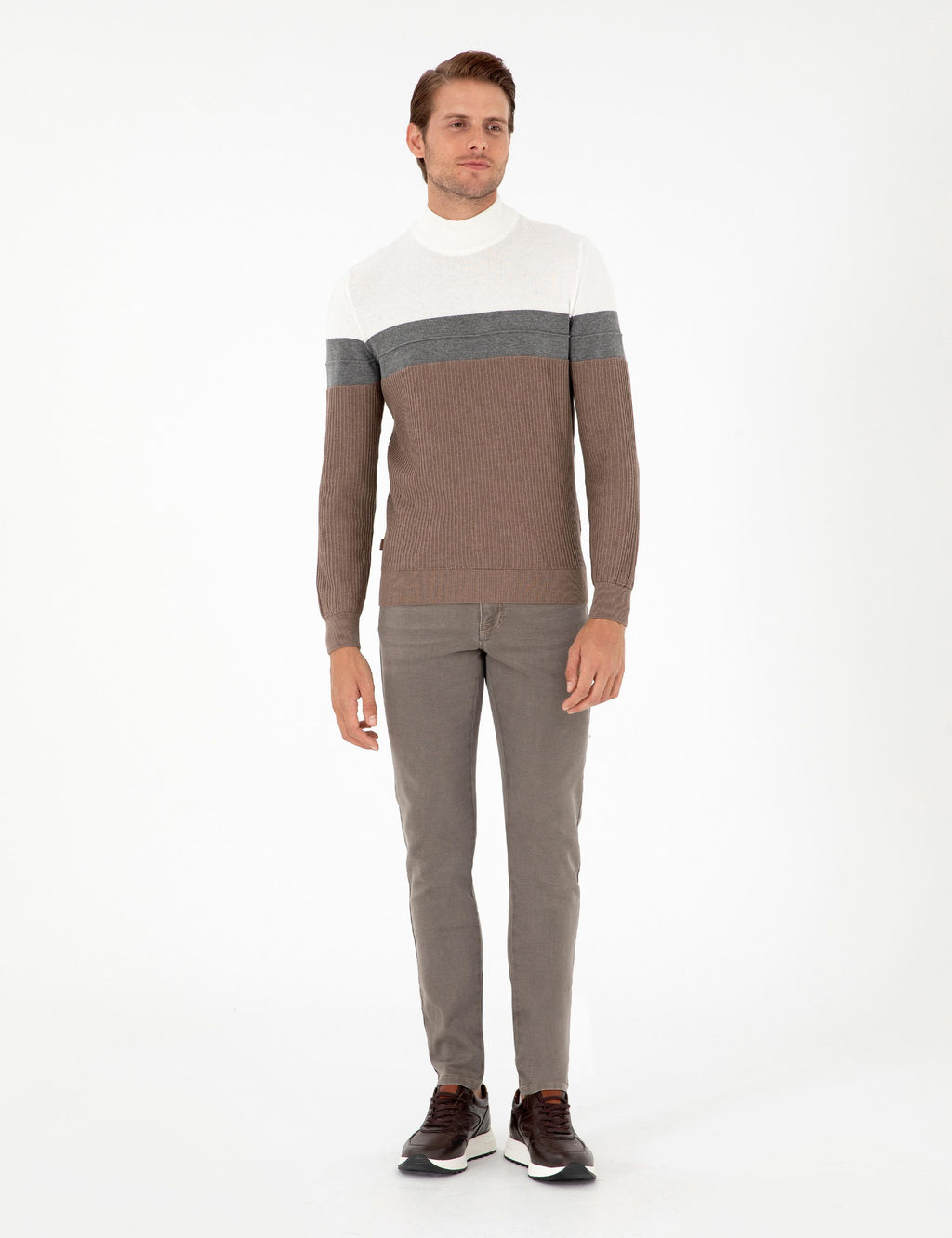 Vizon Melanj Slim Fit Yar_m Bal_k__ Yaka Triko Kazak