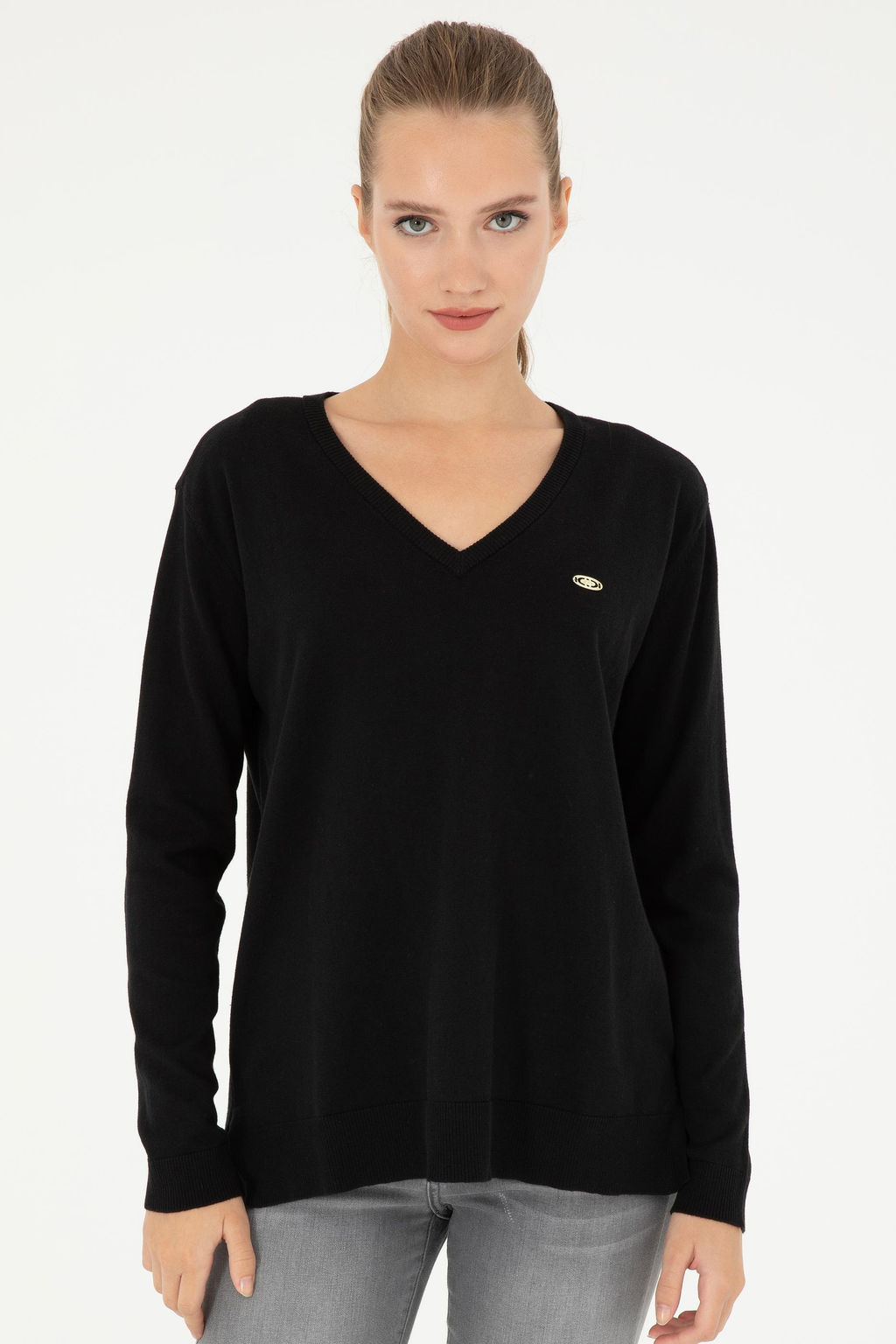 Женский черный базовый свитер с v-образным вырезом Неожиданная скидка в корзине - U.s. polo assn фото 3