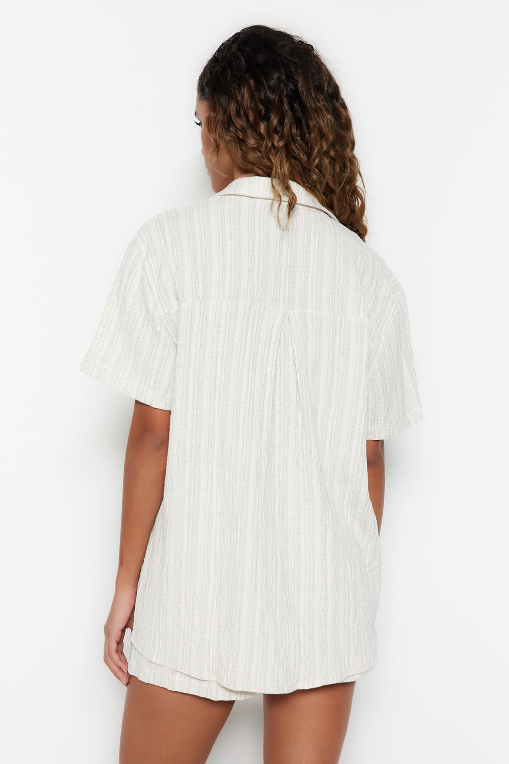 Ekru Dokuma Plaj Gomlek-Sort Tak?m TBESS23AU00054 - Trendyolmilla фото 6