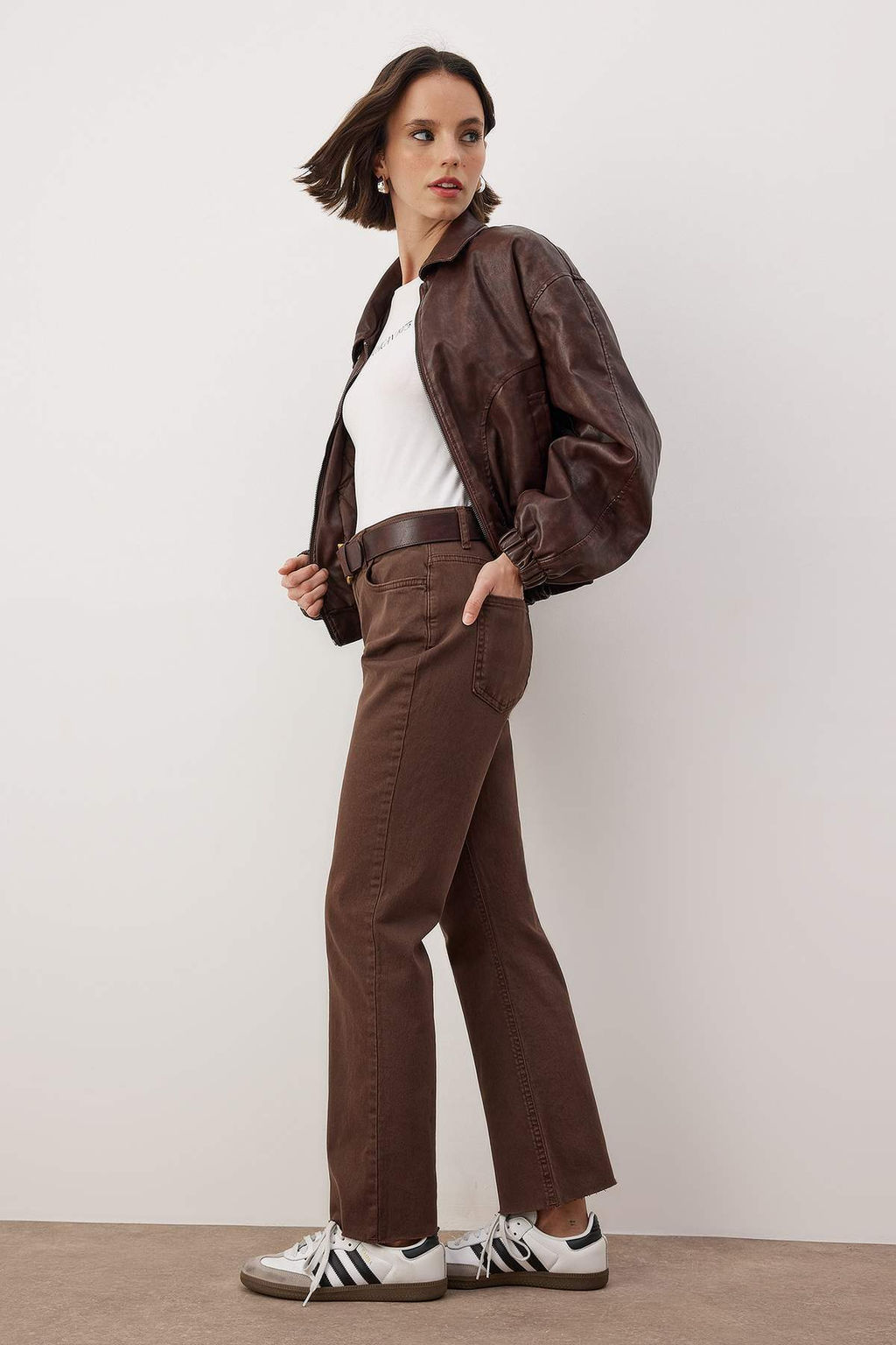 Kahverengi Yuksek Bel Comfort/Esnek Straight Jeans TWOAW26JE00302 - Trendyolmilla фото 2