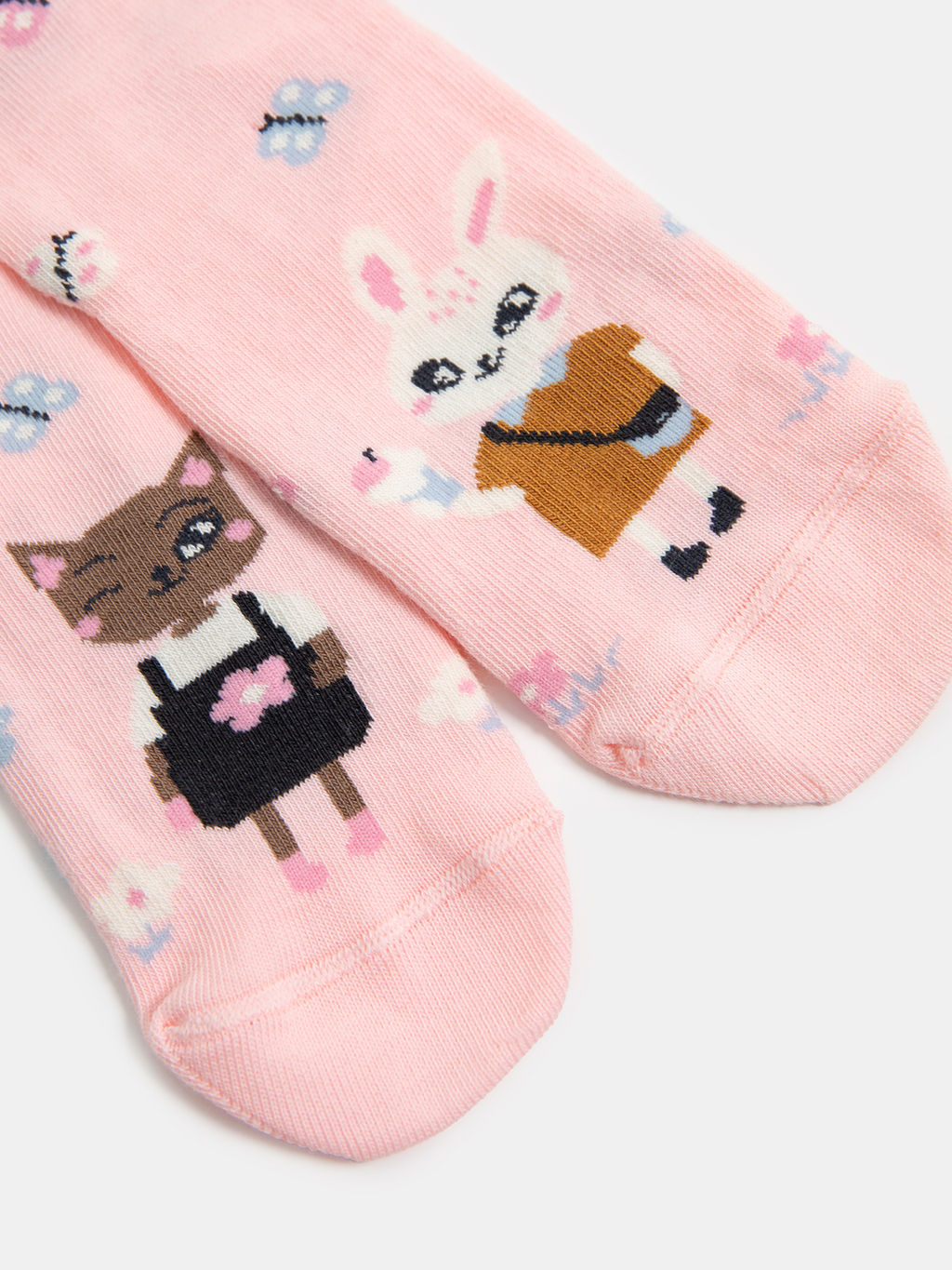 Цена за 5 пар! Носки детские розовые с рисунком в виде зайчика и котика - Mark formelle фото 4