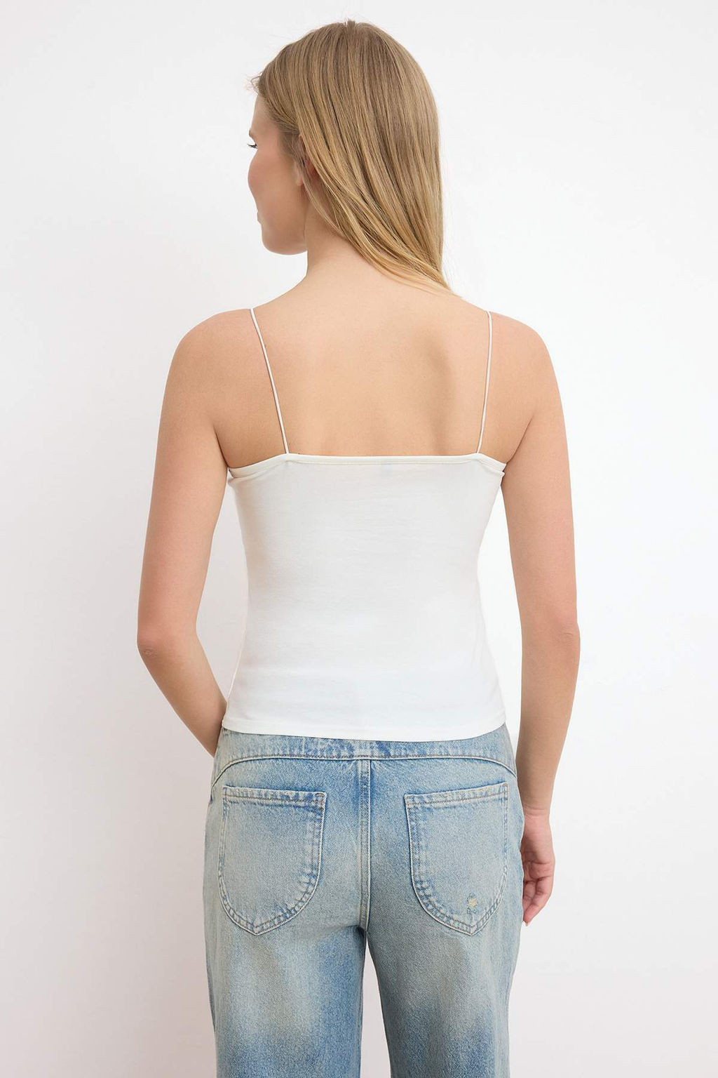 Trendyolmilla Siyah-Beyaz-Bej 3lu Paket Ask?l? Vucuda Oturan Kare Yaka Esnek Orme Atlet TWOSS24AL00054  фото 21