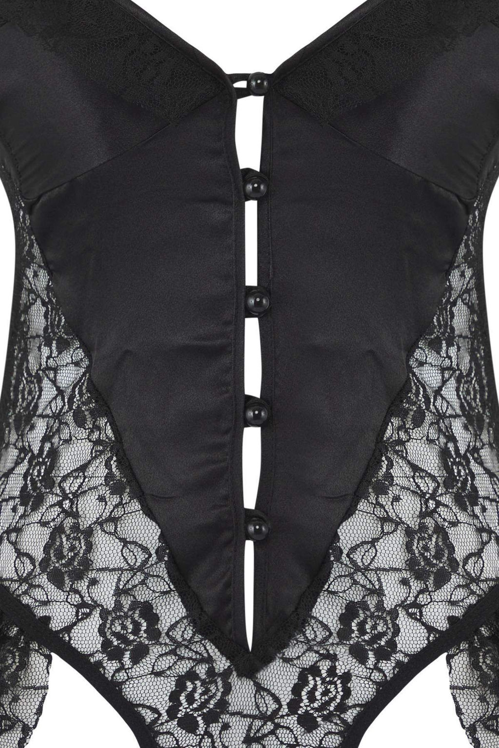 Siyah Dantel ve Saten Birliktelikli F?rf?rl? Kaps?z Fantezi Body THMAW26BD00003