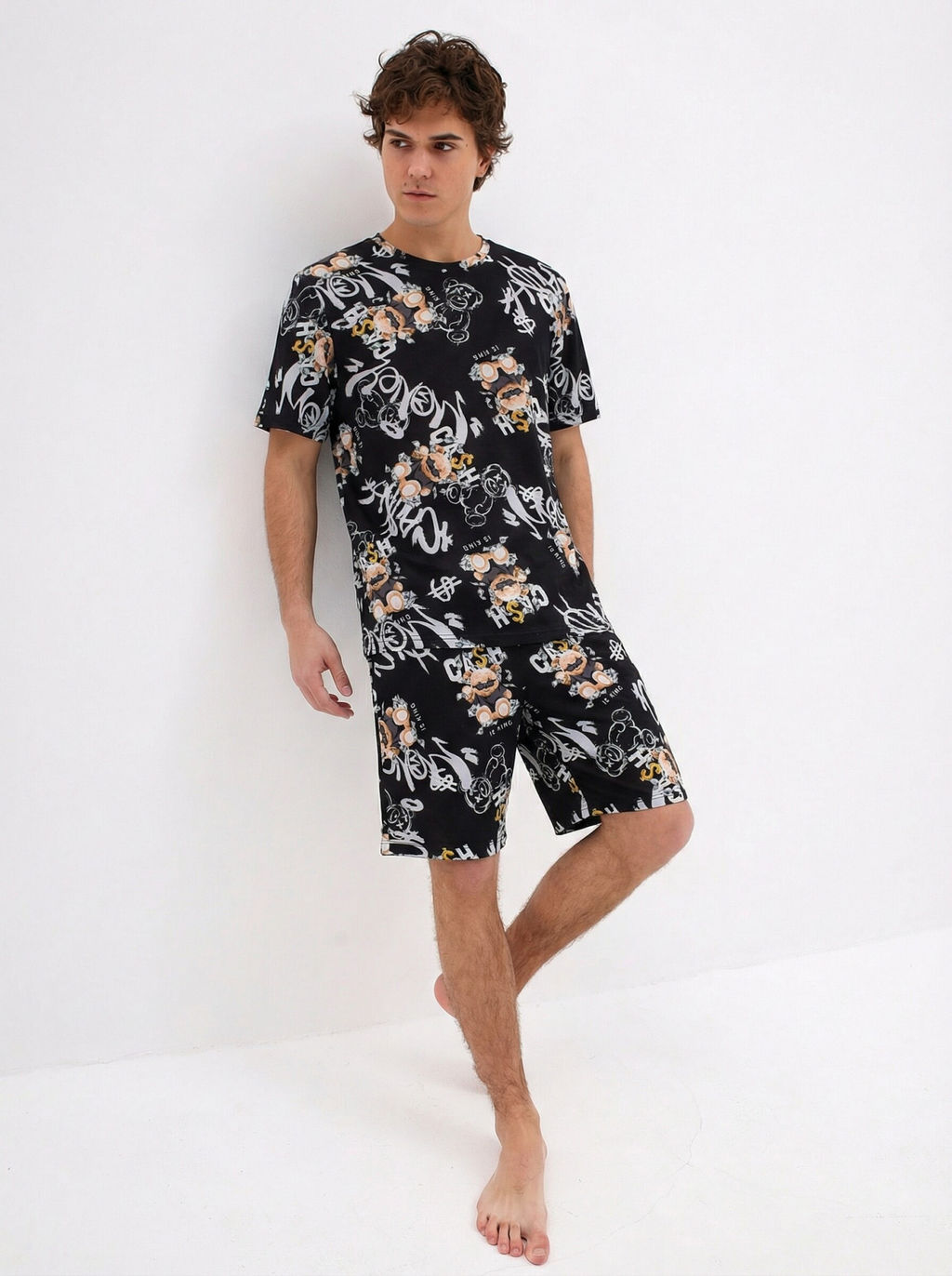 Пижама мужская кулирка с шортами "ЧЕЛСИ" МИШКИ ЧЕРНЫЙ