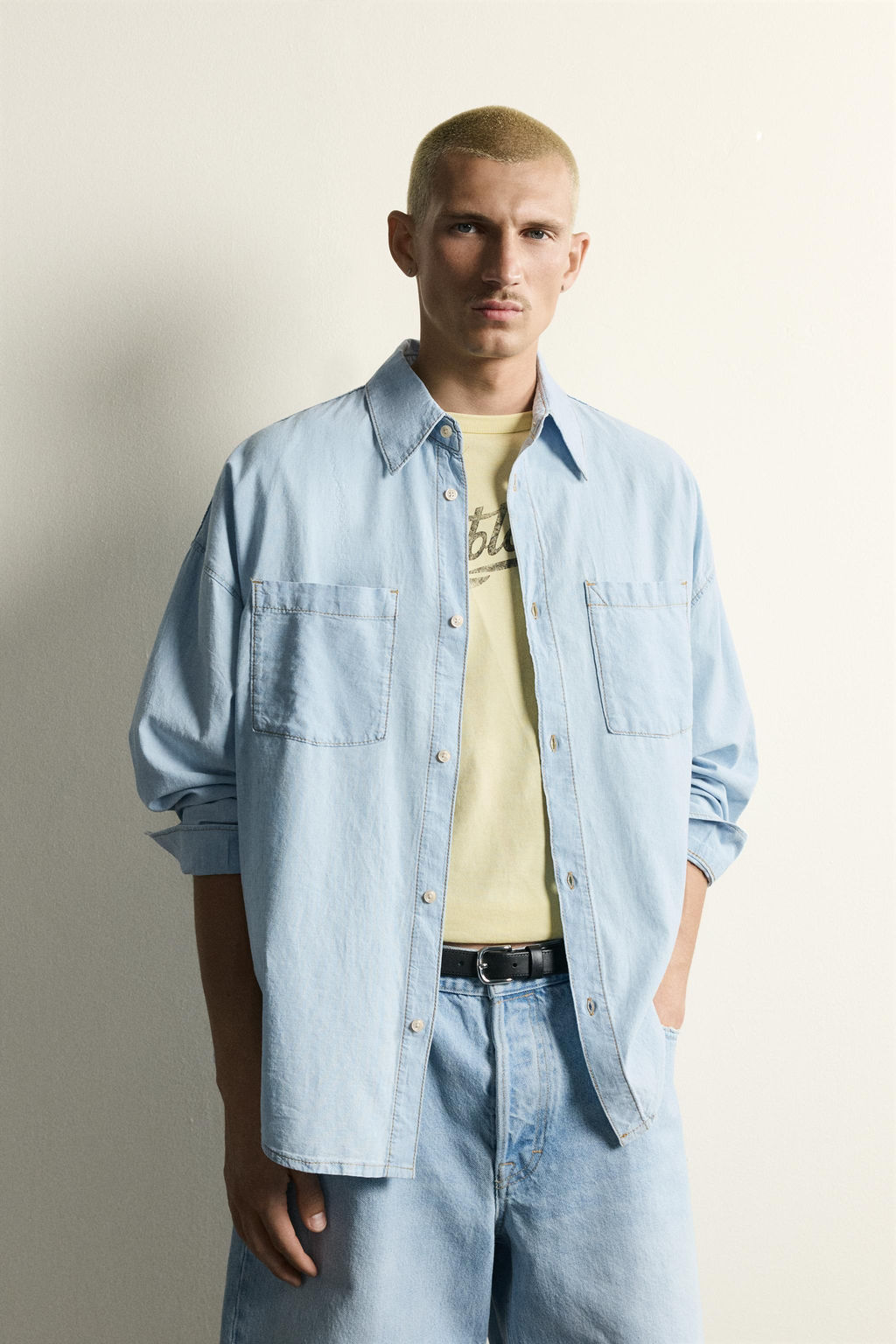CAMISA DENIM LIGERO LAVADO / Azul claro - Zara фото 2