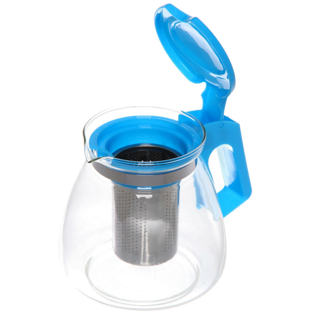 Чайник заварочный стеклянный 1100мл "Ассорти", микс цветов