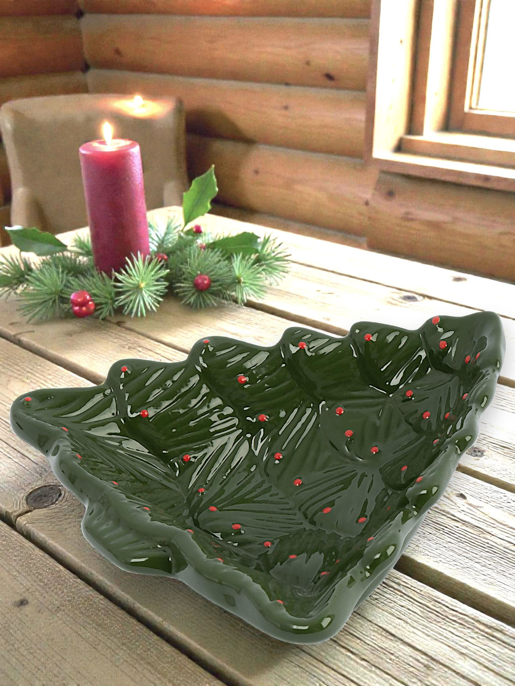 Блюдо глубокое, 18x16x5 см, керамика, зелено-красное, Елка, Fir - Anna lafarg фото 8