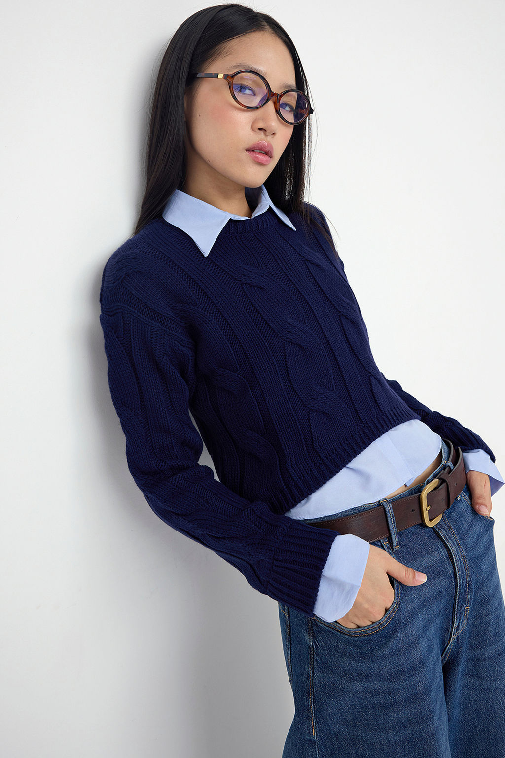 Teen Lacivert Kombine Crop Triko Kazak TWOAW26KZ00047