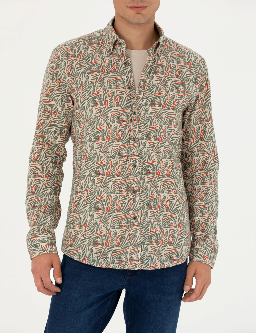 Haki Slim Fit Uzun Kollu G_mlek - Pierre cardin фото 5