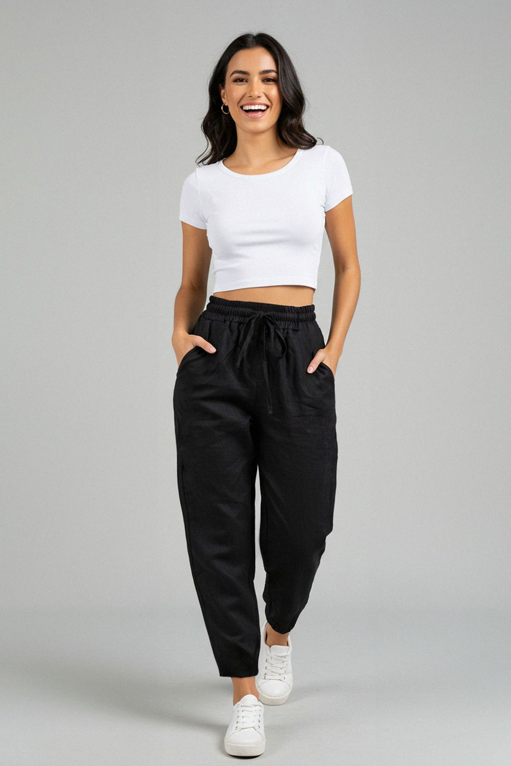 TRENDYOLMILLA Siyah Beli Lastikli Harem/Salvar Rahat Kesim Dokuma Pantolon TWOSS25PL00027