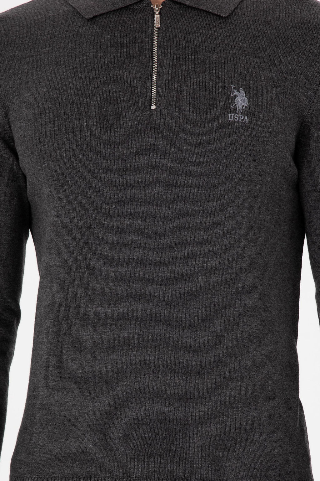 Erkek Slim Fit Yar_m Fermuarl_ Antrasit Melanj Basic Kazak - U.s. polo assn фото 6
