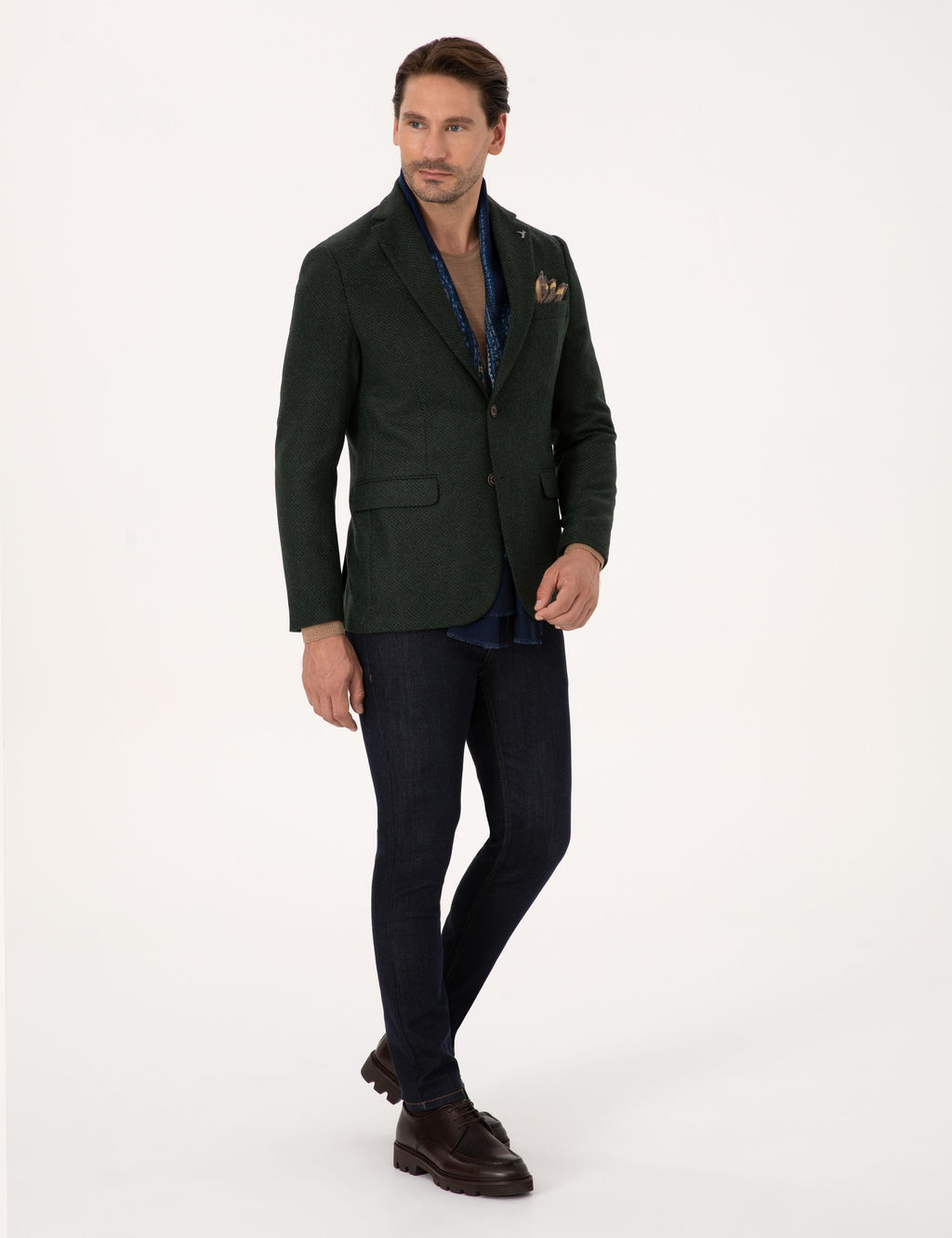 Haki Slim Fit Y_n Kar___ml_ Mikro Desenli Ceket - Cacharel фото 4