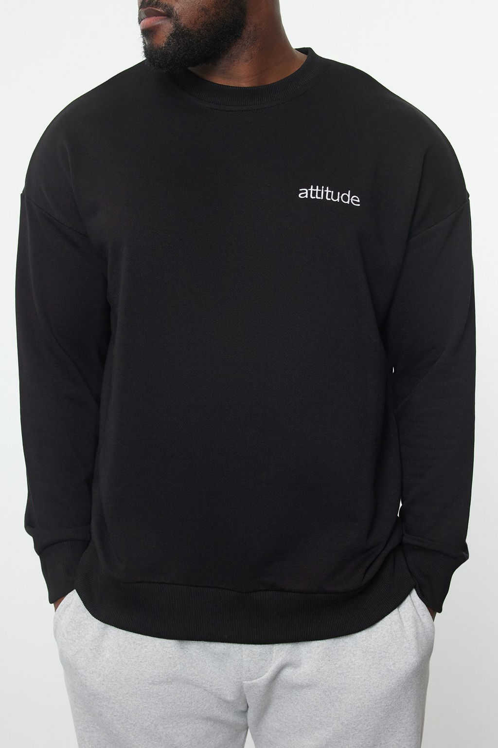 TRENDYOL MAN Gri Oversize/Genis Kesim Yaz? Bask?l? Buyuk Beden Sweatshirt TMNAW25AO00026 - Trendyolmilla фото 11