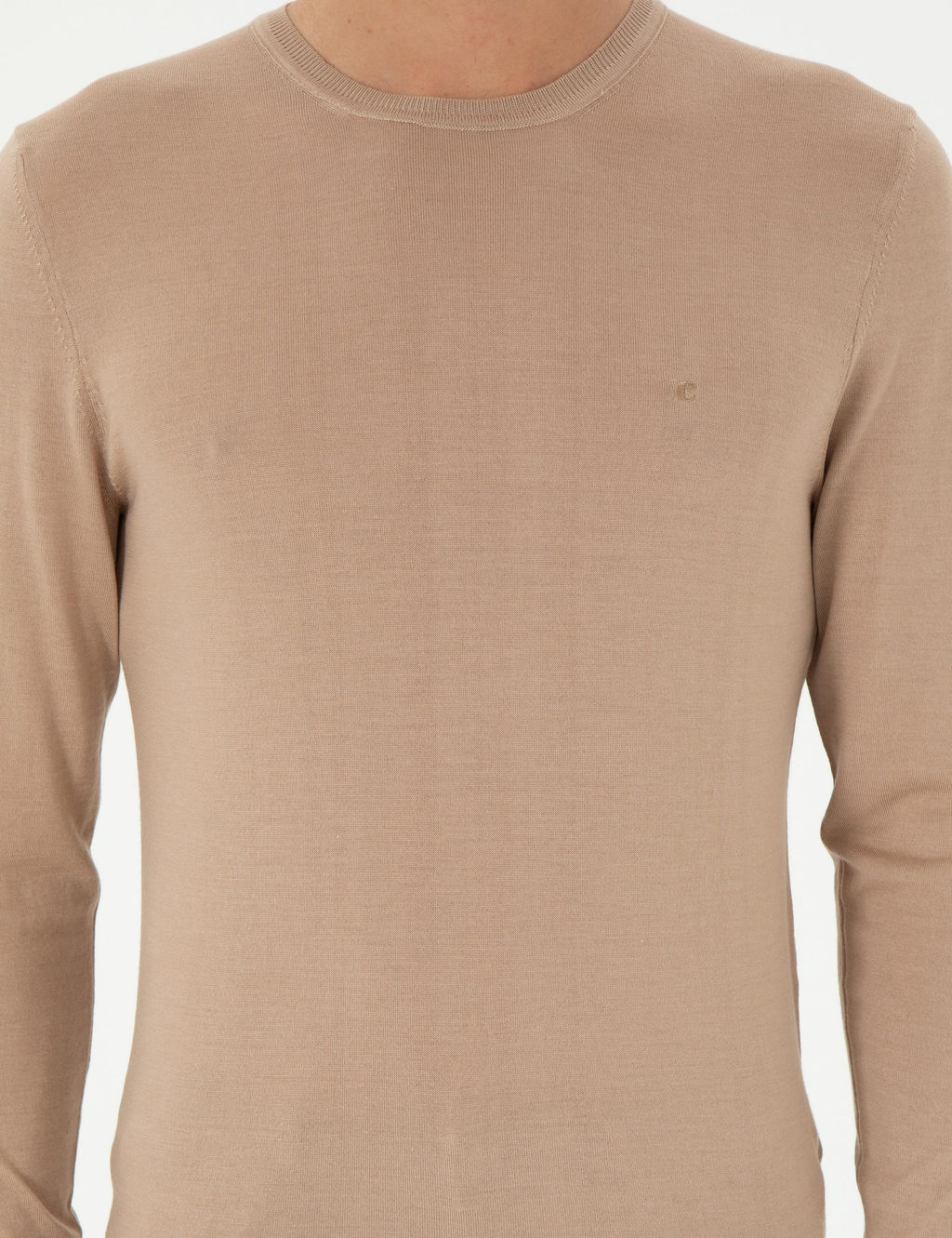 Bej Slim Fit Ka_mir _pek Kar___ml_ Bisiklet Yaka Triko Kazak