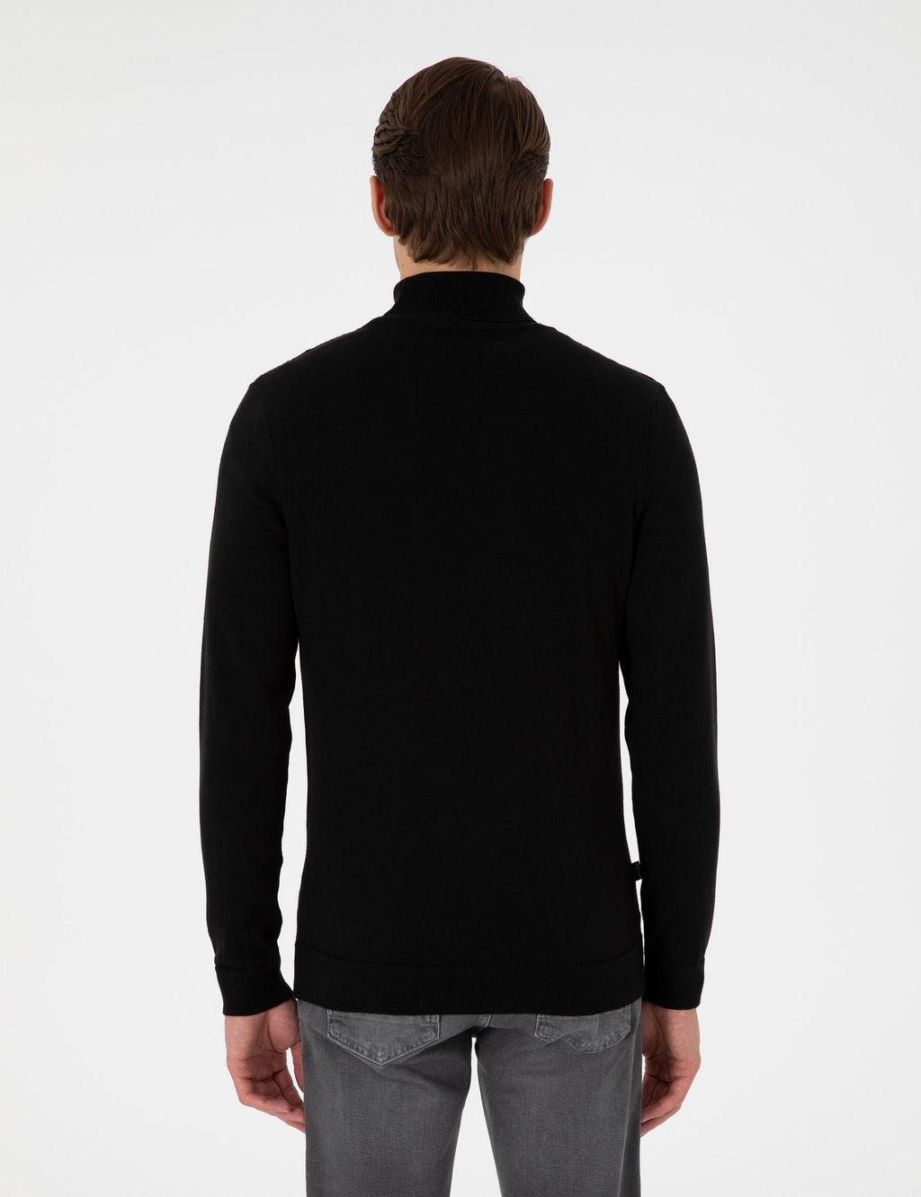 Siyah Slim Fit Yar_m Bal_k__ Yaka Triko Kazak