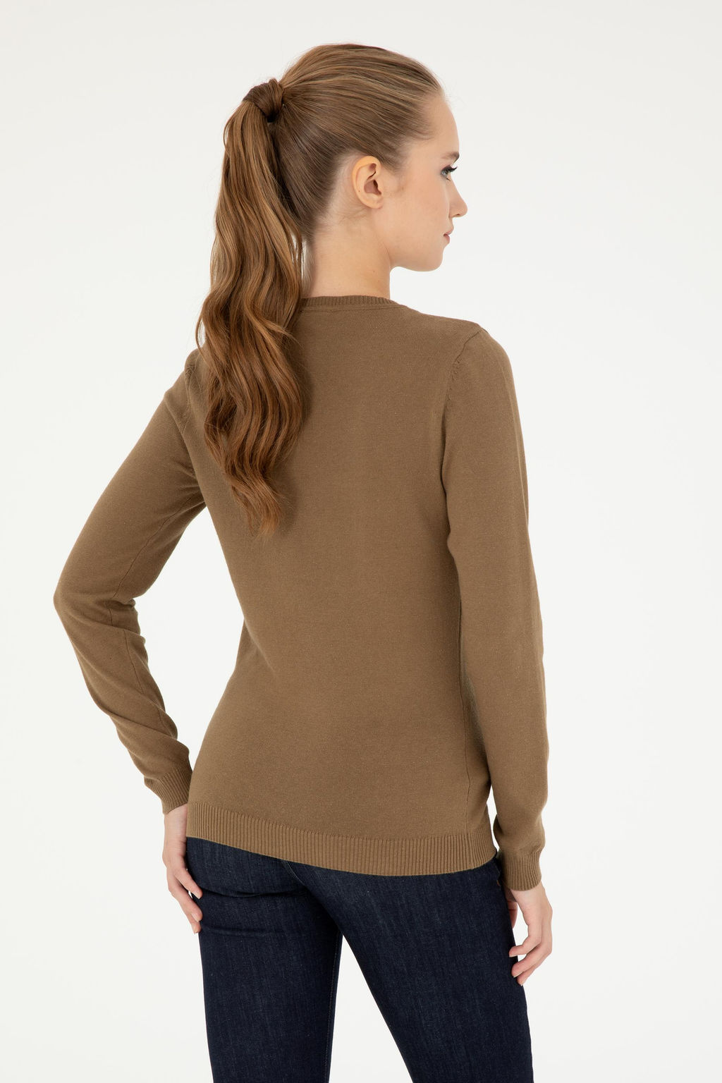 Женский базовый свитер темно-хаки меланжевого цвета с v-образным вырезом Неожиданная скидка в корзине - U.s. polo assn фото 5