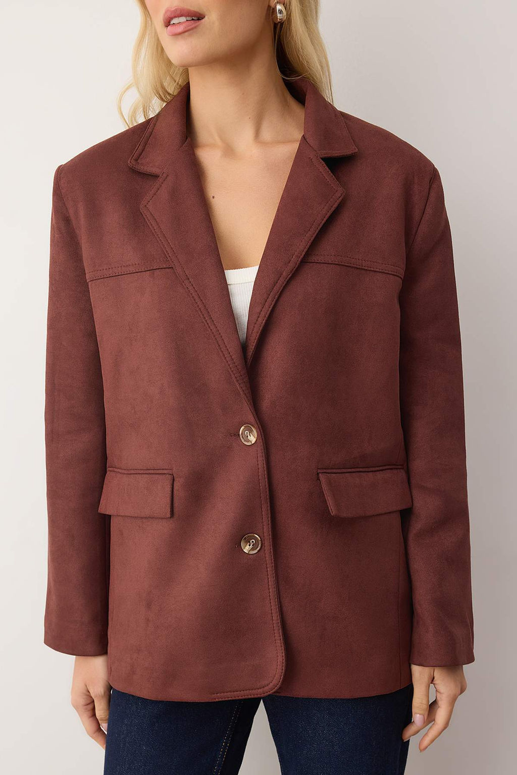 Kahverengi*001 Rahat Kal?p Dokuma Suet Blazer Ceket TWOAW26BC00001