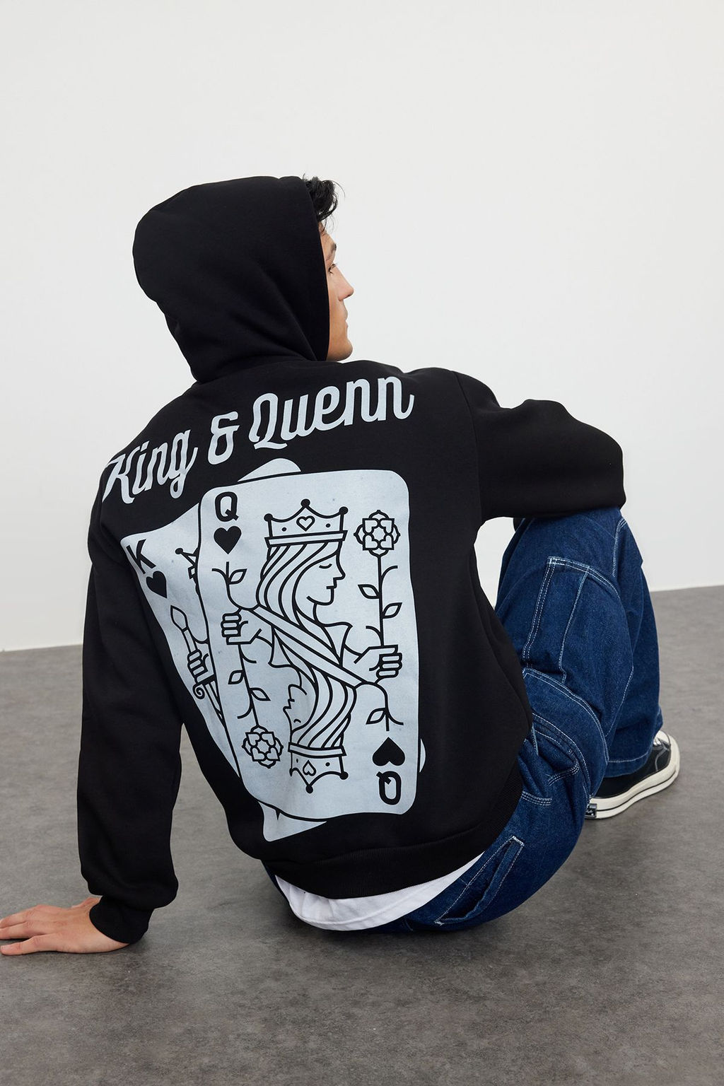 Худи Trendyolmilla Oversize с капюшоном черный с флисом