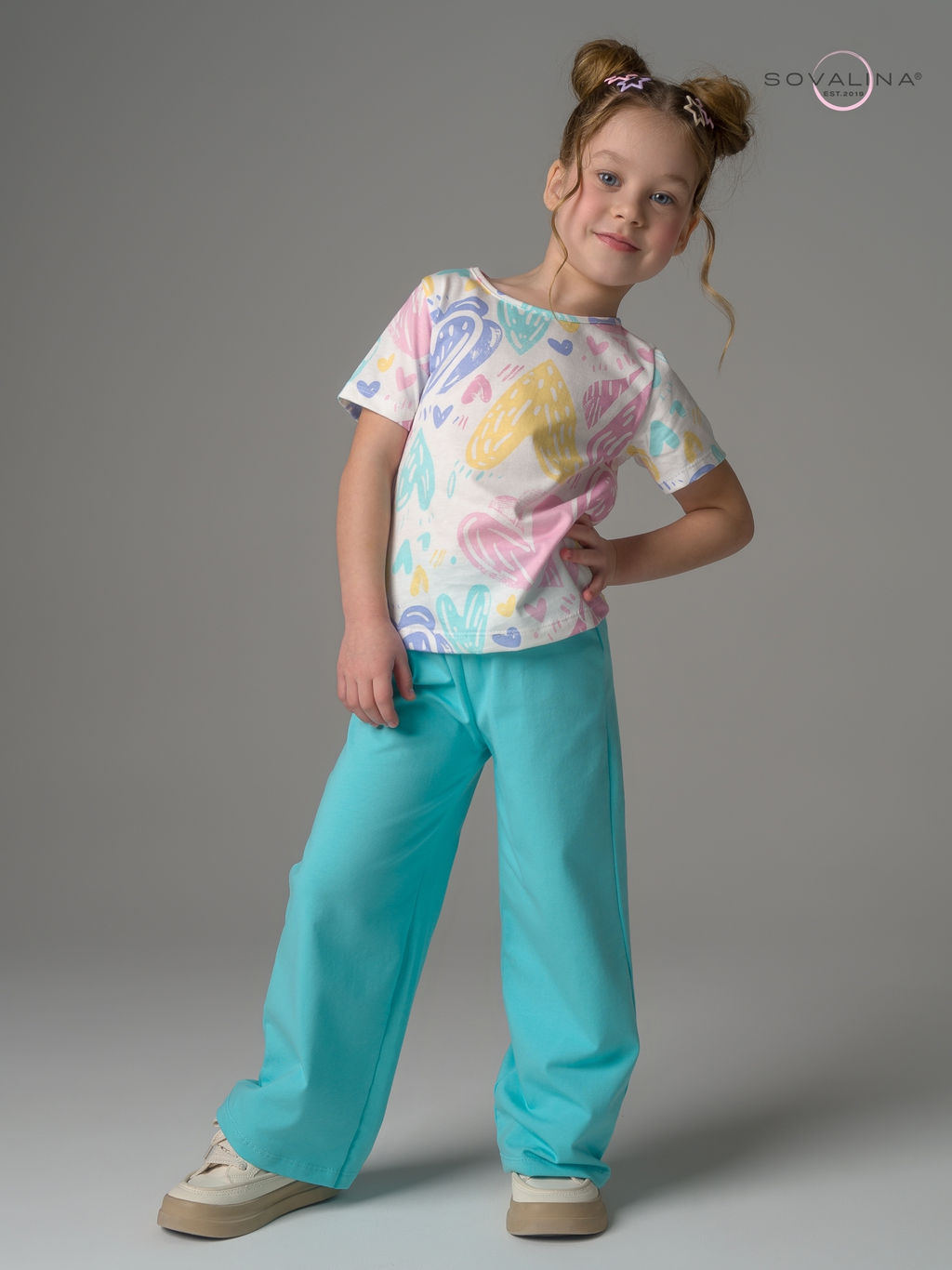 Костюм Лето акварельные сердечки-мята - Sovalina фото 14