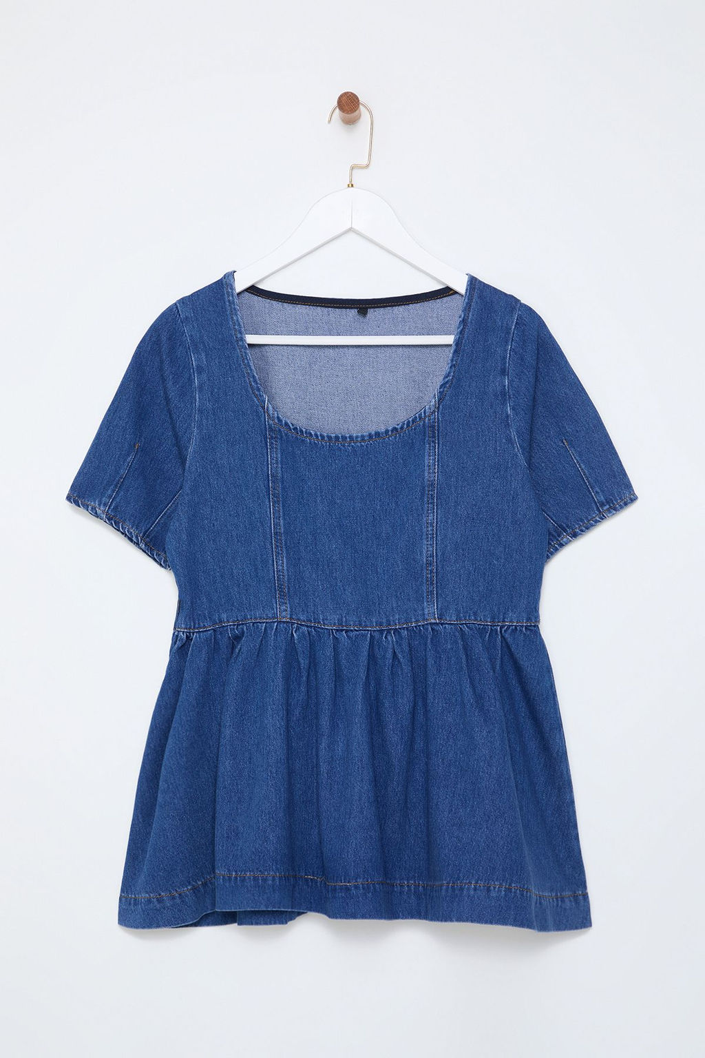 Trendyolmilla Mavi Dikis Detayl? Volanl? Denim Bluz TWOSS25BZ00001