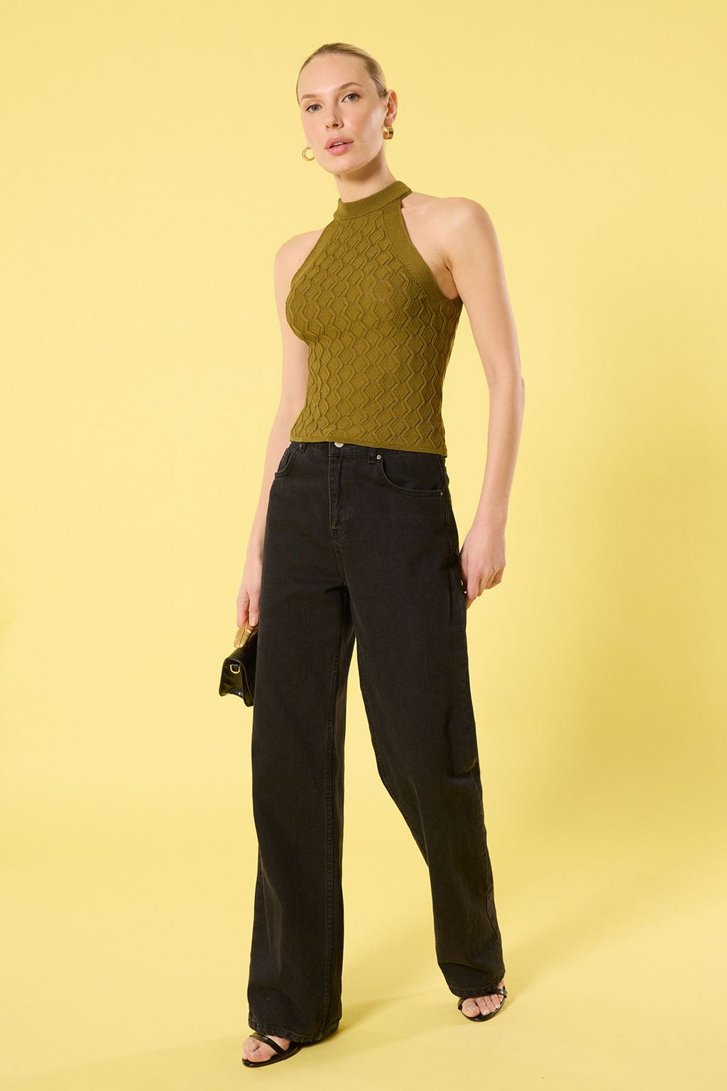 Siyah Halter Yaka Dokulu Premium Iplik / Ozel Iplik Triko Ince Bluz TWOSS25BZ00175 - Trendyolmilla фото 7