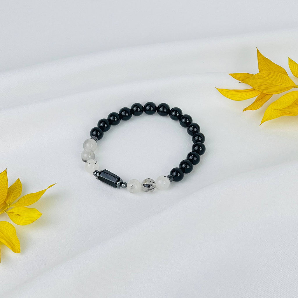 Браслет из Турмалина (Шерл) и Кварца с включениями 20 см