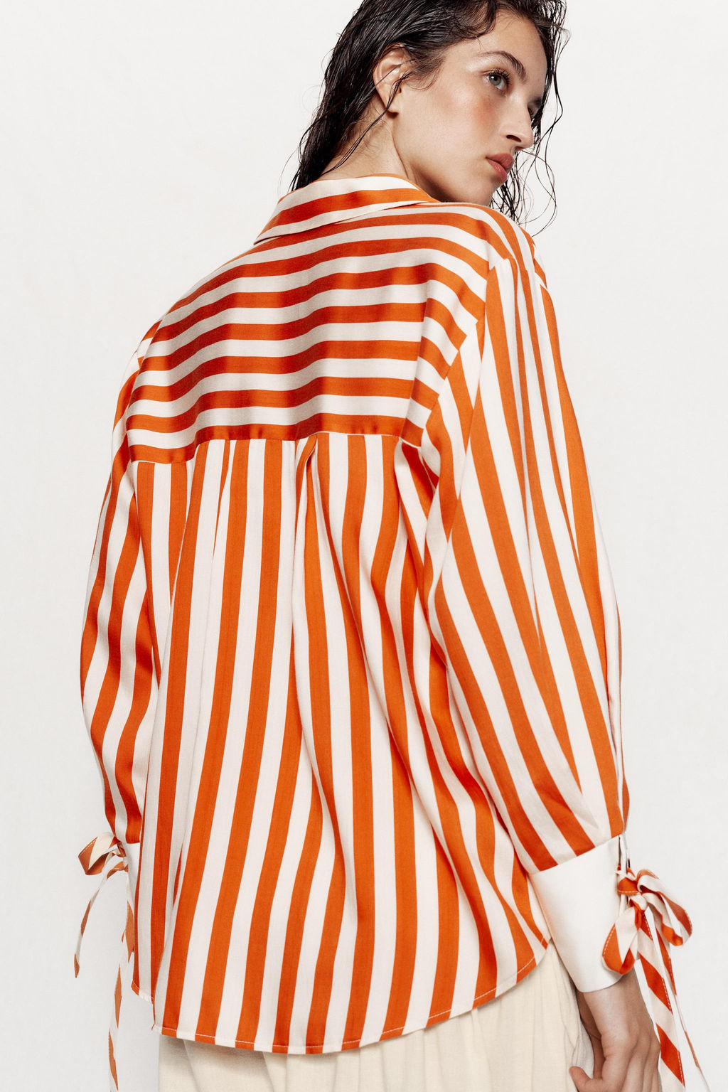 CAMISA RAYAS LAZOS / blanco-naranja