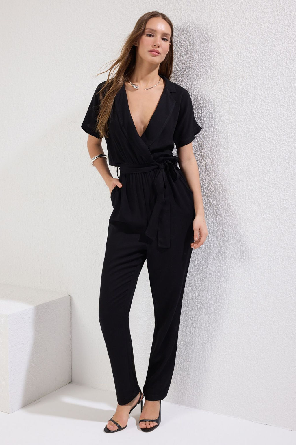 Siyah Kusakl? Dokuma Uzun Dokumlu Tulum TWOSS19LJ0158