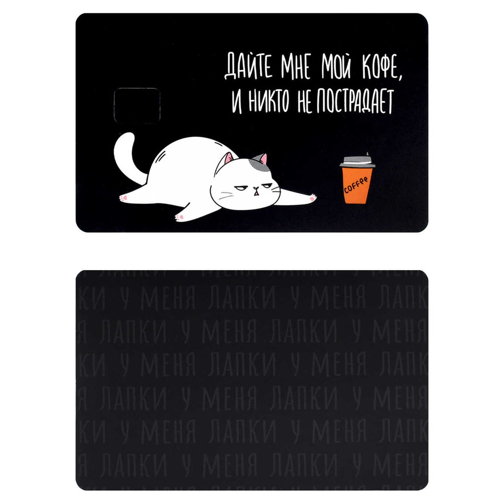 Наклейки на банковскую карту, арт. 71703 / 200 КОТ (2 шт. в наборе, материал наклеек: ПВХ; цвет: белый, чёрный; декор: полноцветная печать; индивидуальная упаковка: подложка с европодвесом из мелованного картона + ПЭТ-пакет)
