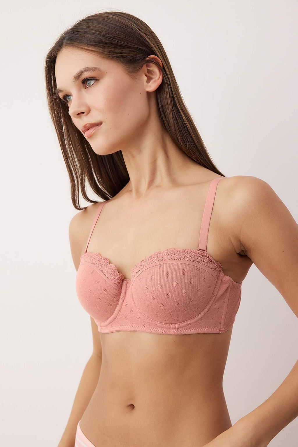 Gul Kurusu Tekli Kaskorse Balenli Dantel Detayl? Duz Sabit Kap Balconette Sutyen THMAW26SU00001 - Trendyolmilla фото 2